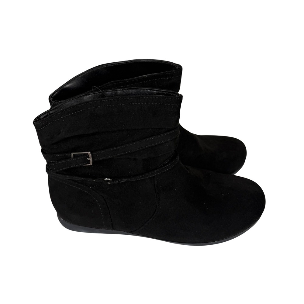 St. John's Bay Womens 6.5M Kumba Boots Black Slouchy Buckle Ankle Booties Suede